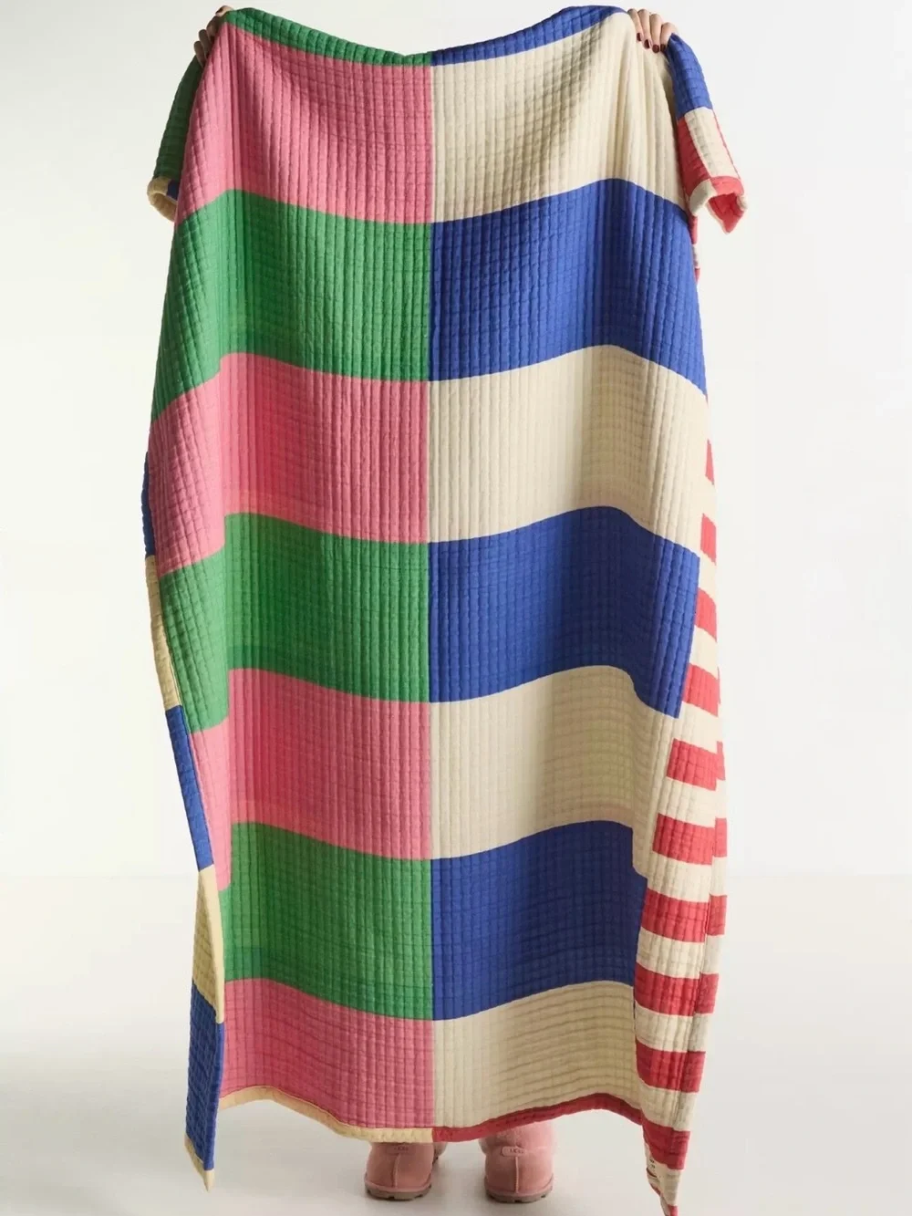 NWT Anthropologie Damson Madder Organic Cotton Striped Throw Blanket